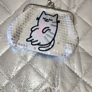 Hand Crafted Sequin Cat Kiss Lock Coin Purse